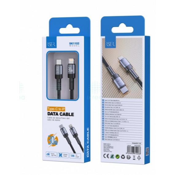 Cable Iser Trenzado Carga Rápida Type-C a Lightning 30W 1M Negro SK1102