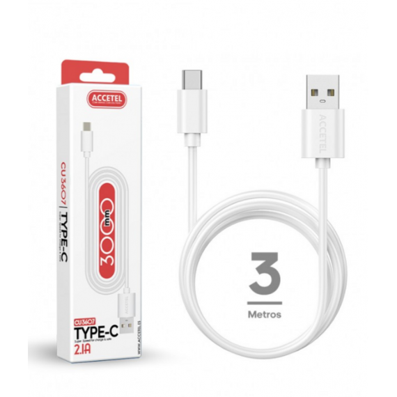 Cable de Datos ACCETEL Usb-c 2.1A Blanco (3M) CU3607
