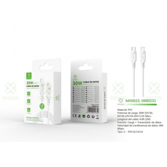 Cable de Datos Woox Type-C a Lightning 30W (2m) Blanco MX0023