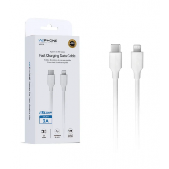 Cable de Datos Wephone Carga Rápida USB-C a Lightning 30W 1M WD09