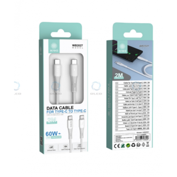 Cable de Carga Rápida IKREA USB-C a USB-C 60W 2m Blanco WB2027