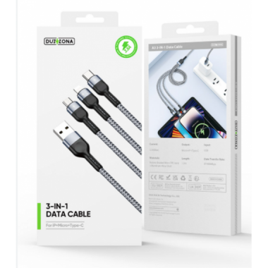 Cable DUZZONA A3-01 3 en 1 Lightning/USB-C/Micro USB 3.5A 1.3m