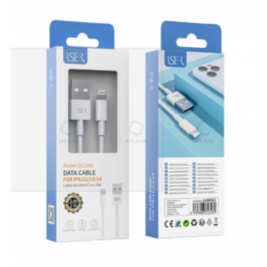 Cable de Datos Iser Lightning de 2 Metros 3.4A Blanco SK1056 (para iPhone X/12/13/14)