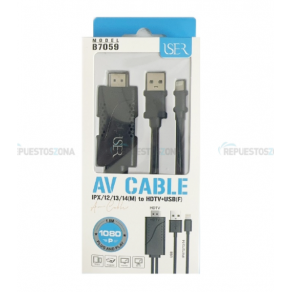 Cable Adaptador Digital AV ISER B7059 Lightning a HDMI y USB-A (Hembra) para iPhone/iPad, Negro