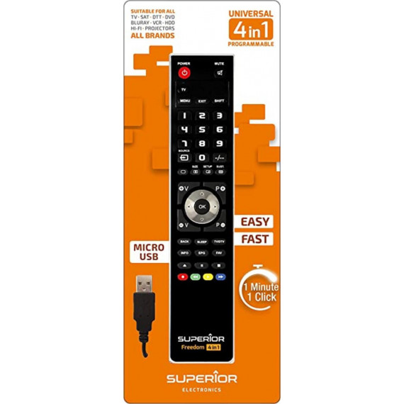 Mando TV Universal Superior Programable 4 en 1 con Cable Micro USB SUPTUB003