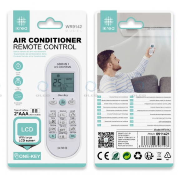 Mando Universal para Aire Acondicionado Ikrea con Función One-Key Blanco WR9142