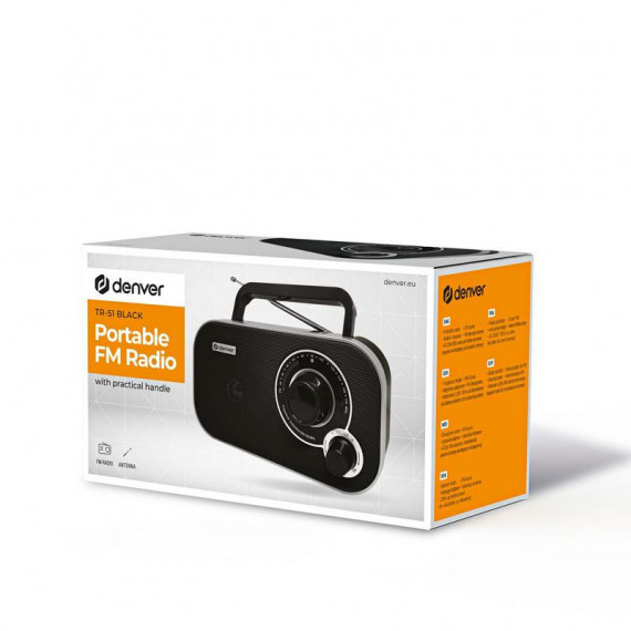 Radio Portátil Fm DENVER TR-51 con Alimentación por Pila y Corriente (negro)