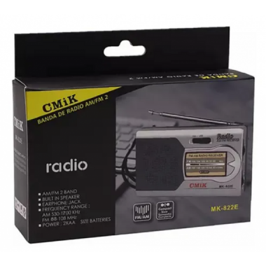 Radio Port&aacute;til CMIK de Bolsillo Am/fm/aux MK-822E Gris (funciona con 2 Pilas Aa)