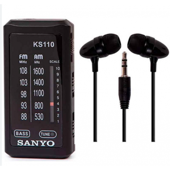 Radio SANYO de Bolsillo Am/fm con Auriculares Incluidos, Negro - Modelo KS110
