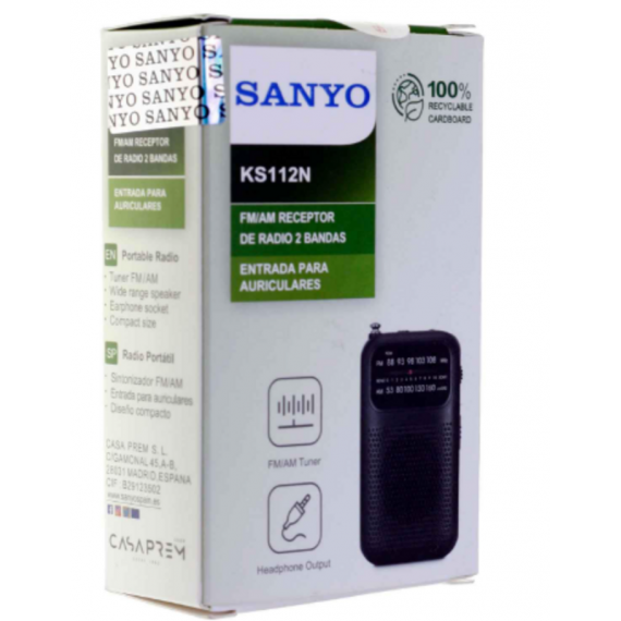 Radio de Bolsillo Analógica SANYO Am/fm con Altavoz KS112N Negro