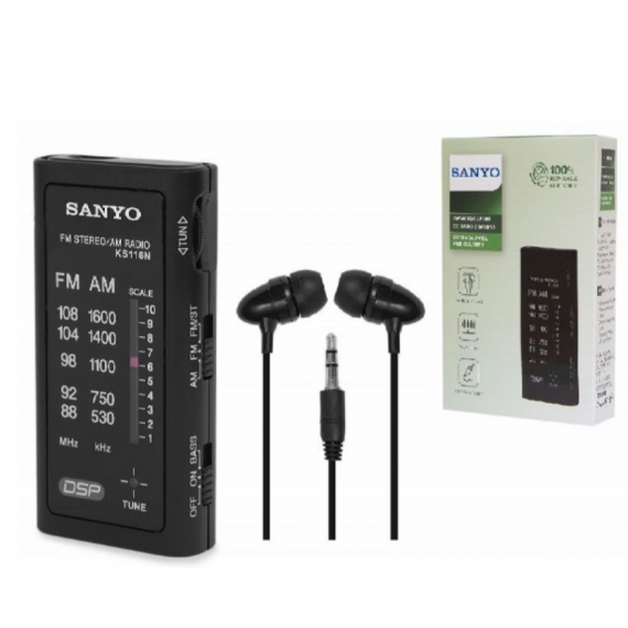 Radio Receptor Portátil SANYO Fm/am KS116N con Auriculares