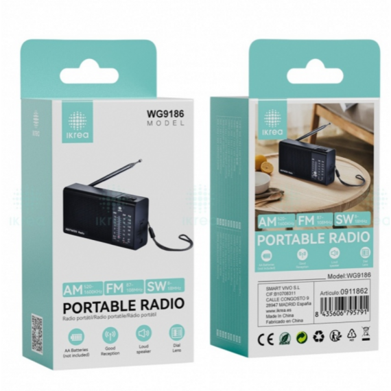Mini Radio Portátil IKREA Fm 88-108MHZ Am 530-1600KHZ con Correa Negro WG9186