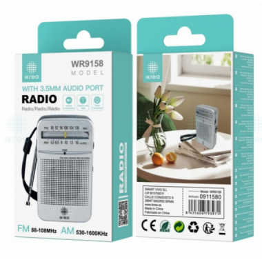 Radio Port&aacute;til Fm/am IKREA WR9158 con Antena Larga y Puerto de Audio 3.5MM Blanco