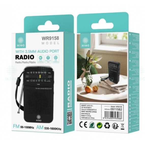 Radio Portátil IKREA WR9158 Fm/am con Antena Larga y Correa Negra
