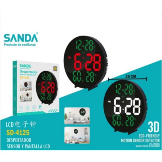 Reloj Despertador Digital de Pared SANDA con Sensor, Pantalla 10 Pulgadas y Temperatura (SD-4125)