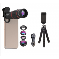 Kit de Lentes APEXEL 4 en 1 Universal para Teléfono con Teleobjetivo 18X, Macro, Gran Angular y Ojo de Pez