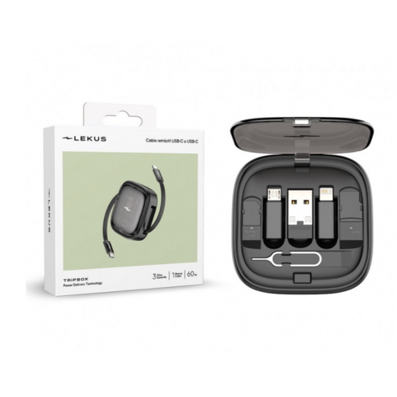 Caja Multifuncional LEKUS Tripbox 10 en 1 con Cable Retráctil Usb-c a Usb-c