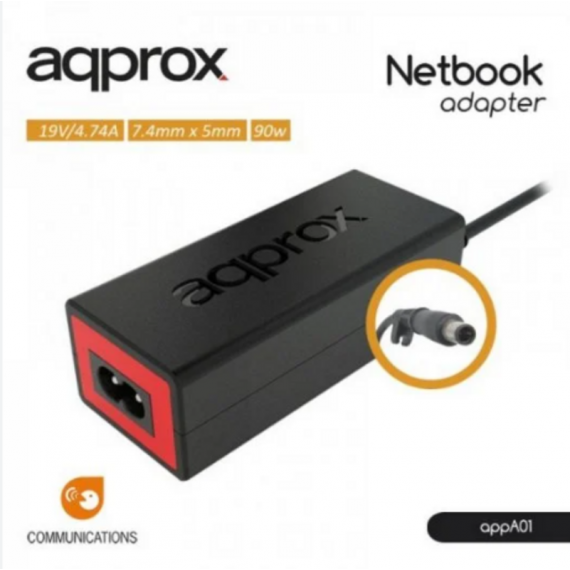 Cargador Portátil APPROX para HP 7.4 mm x 5.0 mm 90W APPA01 Negro/Rojo