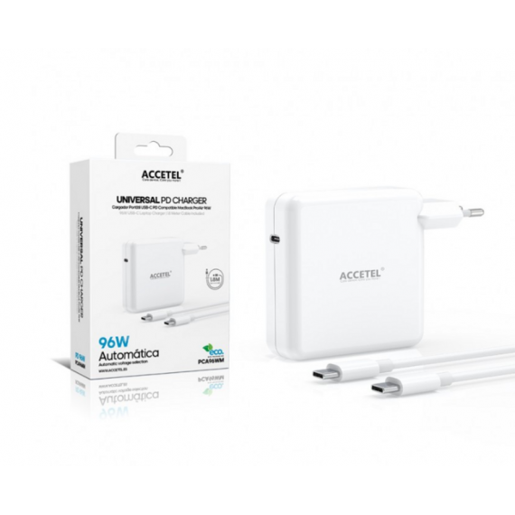 Cargador Portátil ACCETEL Usb-c Pd 96W Compatible con Macbook Pro/air (PCA96WM) Blanco