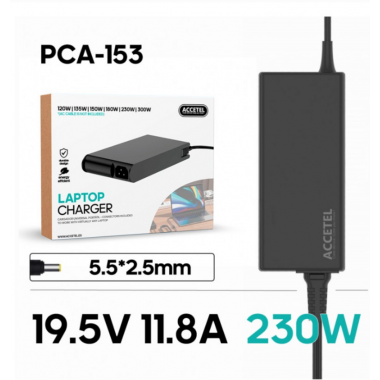 Cargador Port&aacute;til ACCETEL 230W (19.5V 11.8A) para Medion/Gigabyte, Conector 5.5x2.5mm - Modelo PCA-153