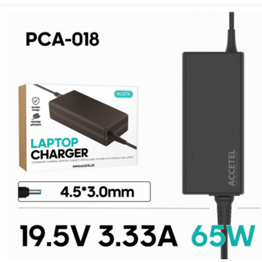 Cargador Port&aacute;til Accetel para HP 19.5V 3.33A (65W) con Conector 4.5x3.0mm PCA-018
