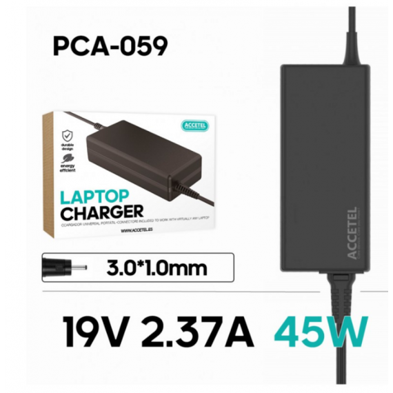 Cargador Portátil Accetel para ASUS 19V 2.37A 45W PCA-059 (3.0*1.0mm)