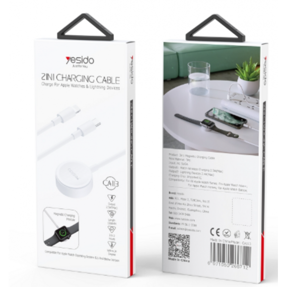 Cargador Magnético para Apple Watch Yesido CA113 USB-C 1.2M Blanco