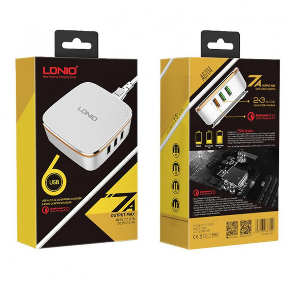 Cargador LDNIO A6704 con 6 Puertos USB y Carga Rápida 35W