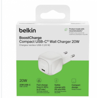 Cargador de Pared Belkin Boost Charge USB-C 20W Blanco (WCA009KQWH)