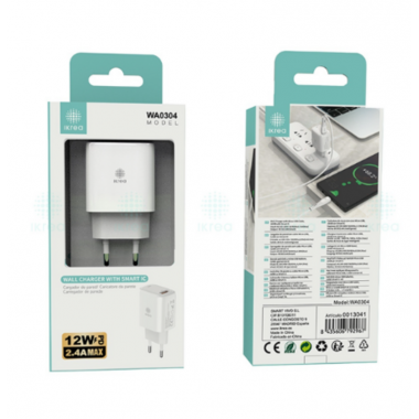 Cargador de Pared IKREA con Smart IC 12W PD 2.4A y Cable USB Blanco WA0304