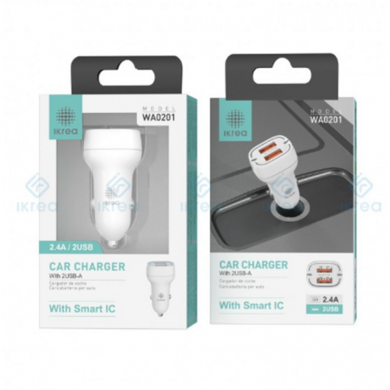 Cargador IKREA para Coche 2 Puertos Usb-a 2.4A con Smart Ic Blanco WA0201
