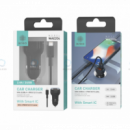 Cargador IKREA para Coche con Cable Lightning, Doble USB 2.4A y Smart IC Negro WA0204