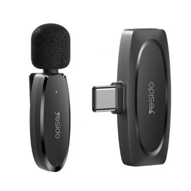 Micr&oacute;fono Lavalier Inal&aacute;mbrico Yesido KR11 con Receptor USB-C de Baja Latencia, Negro