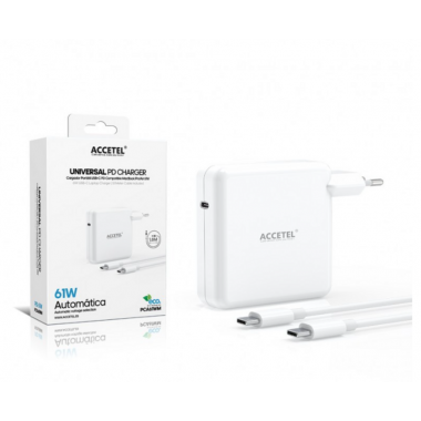 Cargador Port&aacute;til Accetel USB-C PD 61W 1.8m para MacBook Pro/Air (PCA61WM)