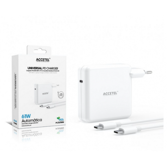 Cargador Portátil Accetel USB-C PD 61W 1.8m para MacBook Pro/Air (PCA61WM)