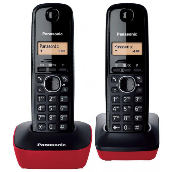 Teléfono Inalámbrico Panasonic KX-TG1612 Dúo Rojo y Negro