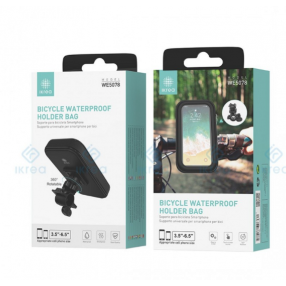 Soporte de Móvil Ikrea para Bicicleta ABS+Cuero 3.5"-6.5" con Rotación 360° Negro WE5078