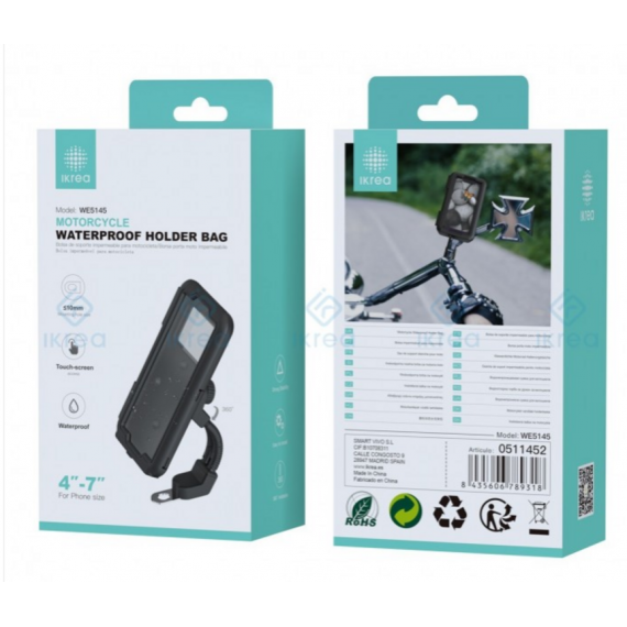 Bolsa de Soporte IKREA Impermeable para Moto Negro WE5145 4" hasta 7"