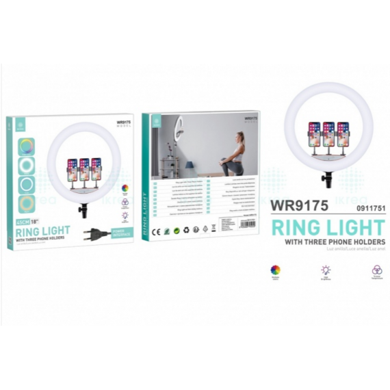 Aro de Luz Led IKREA Rgb Multicolores con 3 Soportes de Móvil Interfaz Plug Eu 45CM 18" WR9175