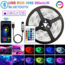 Tira de LED RGB 5M USB con Mando y Control Bluetooth 5050B