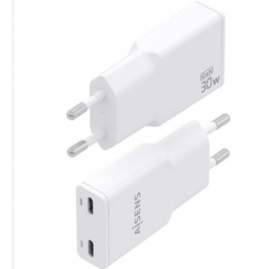 Cargador de Pared GaN AISENS con Doble Puerto USB-C 30W, Blanco (ASCH-30W2P048-W)