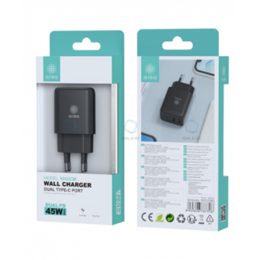 Cargador Dual IKREA con Puertos USB-C PD 45W Negro/Blanco WA0238