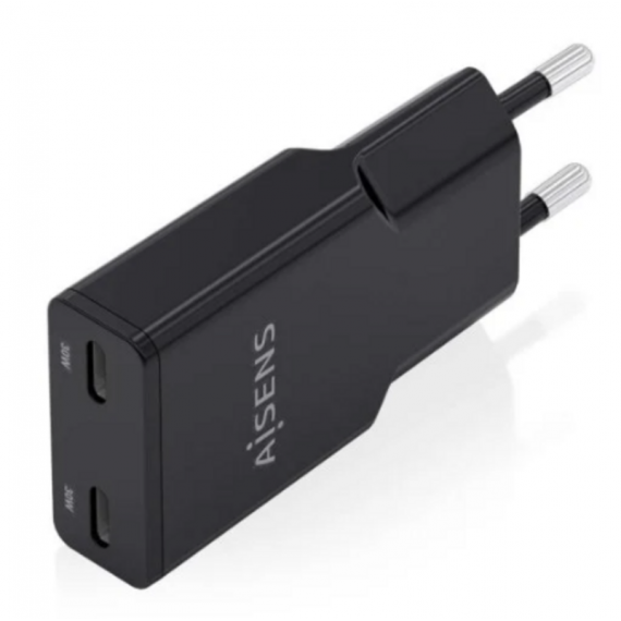 Cargador AISENS Gan Ultra Slim 30W con 2 Puertos Usb-c (ASCH-30W2P049-BK) Negro