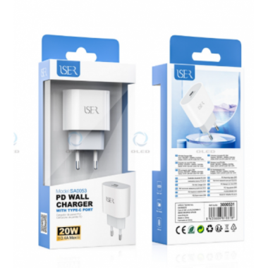 Cargador R&aacute;pido ISER Power Delivery 20W USB-C Blanco SA0053 (3.4A)