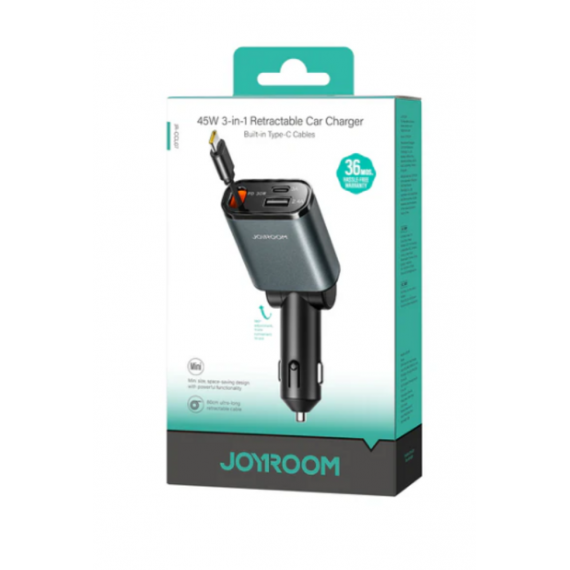 Cargador de Coche Retráctil JOYROOM 40W 3-EN-1 (80CM) JR-CCL07 Negro