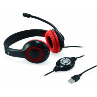 Auriculares Conceptronic USB con Micr&oacute;fono, Control de Volumen y Silencio, Cable de 2 Metros Negro/Rojo CCHATSTARU2R