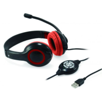 Auricular CONCEPTRONIC USB con Micrófono, Control de Volumen y Silencio, Cable 2 Metros Negro/rojo (CCHATSTARU2R)