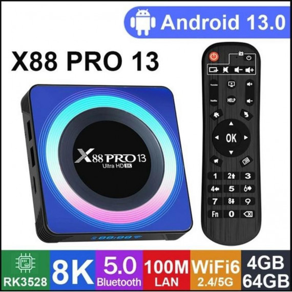 Android TV Box 8K Ultra HD con 4GB Ram, 64GB Almacenamiento y Android 13