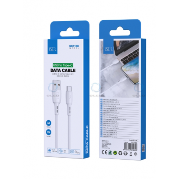 Cable de Datos y Carga ISER USB-C PVC 3A 1M Blanco SK1108