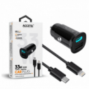 Cargador de Coche Accetel Carga Rápida USB-C PD + USB-A QC 33W con Cable Lightning CC632